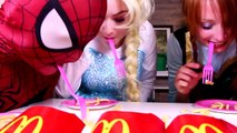 Spiderman & Frozen Elsa McDONALDS CHALLENGE! w_ Joker Anna Baby Elsa Superman Catwoman Superhero Fun-7ezt8