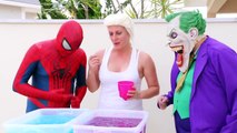 Frozen Elsa & Spiderman GROSS GELLI BAFF TOY CHALLENGE vs Joker - Superhero Fun in Real Life IRL  -)-FNRq7z