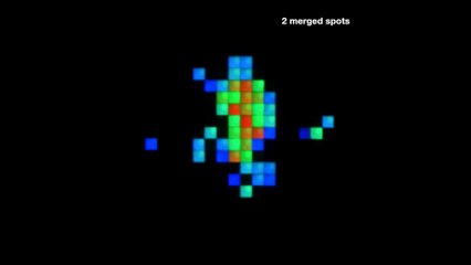 Two focused spots merged and then separated