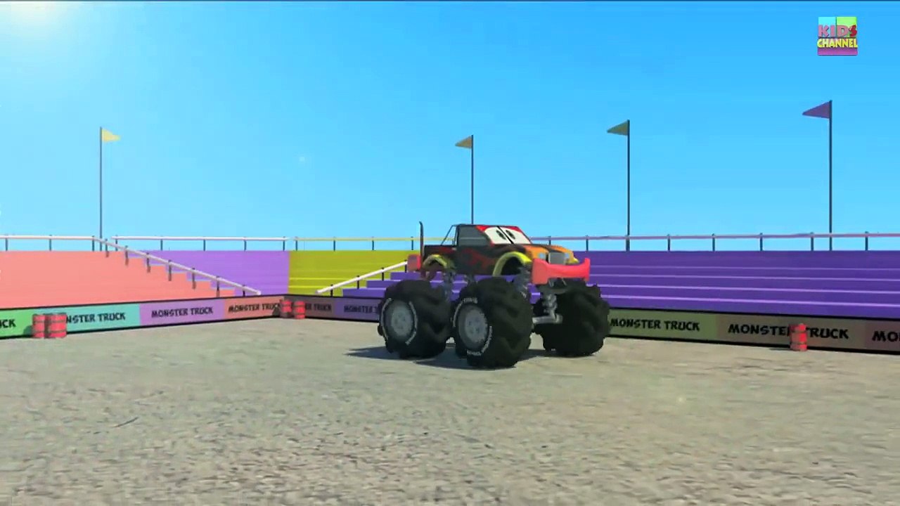 Monster Trucks Wheels on the bus go round and round Nurs video