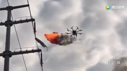 Un drone lance-flamme utilisé pour nettoyer une ligne électrique