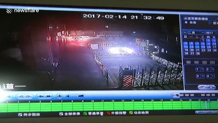 Car forces barrier to enter residential area