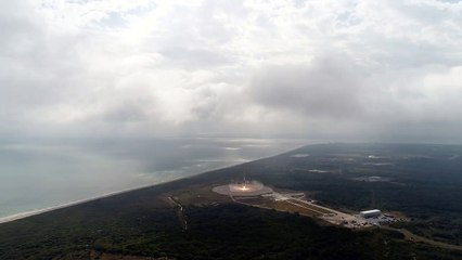 Space X Falcon 9 First  Stage Landing Capture By Drone