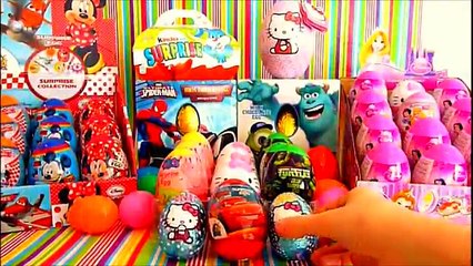 50 Kinder Surprise Eggs, Hello kitty, Cars 3, Monsters, Spongebob, Pixar, Mickey Mouse , P