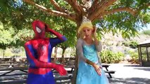 Frozen Elsa Loses Tiaras vs Catwoman Trick w Blue Spiderman Dancer - Superhero Fun Frozen