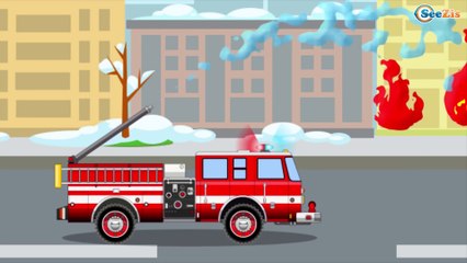 The Fire Truck hurry to the rescue - fire in the city - Cartoon about Emergency Trucks Episode 37