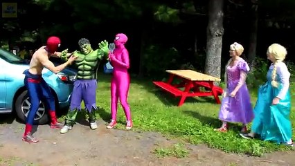 Frozen Elsa vs Spiderman! w/ Pink Spidergirl, Joker, Maleficent, Ariel Mermaid, Anna & Hul