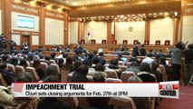 Impeachment trial's closing arguments to be held next Monday