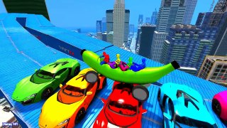 Learn Numbers - Banana Car in Spiderman Cartoon Videos with Color Cars for Kids and Nursery Rhymes