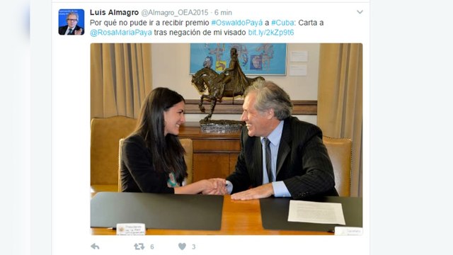 Almagro dice que Cuba le negó la entrada para recoger el premio Oswaldo Payá