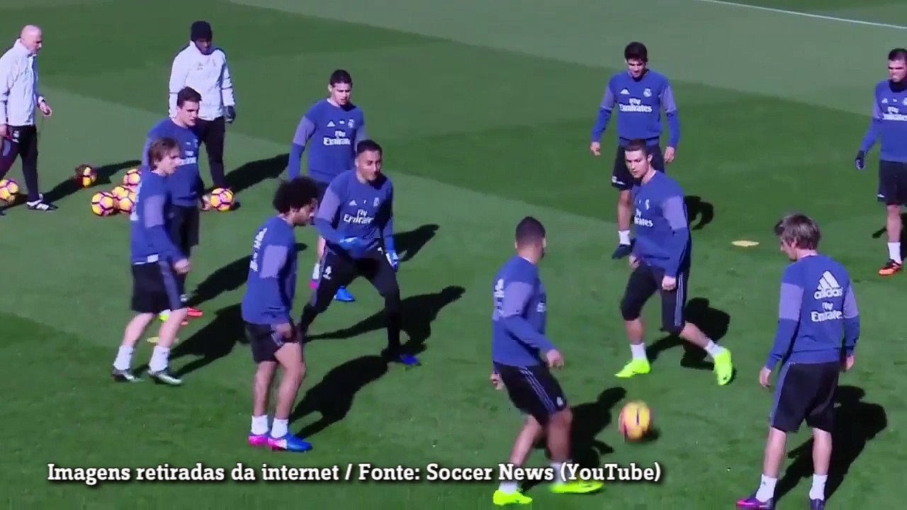 Casemiro toca a bola entre as pernas de CR7 e Marcelo zoa
