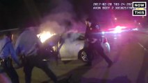 Body Cam Footage Captures Moment Police Pull Driver Out of Burning Car