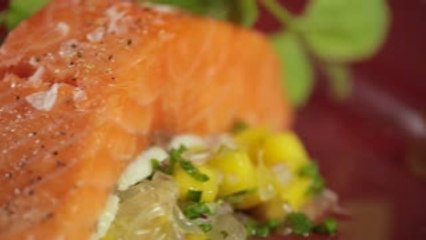 Slow Cooked Salmon With Pomelo And Mango Salsa
