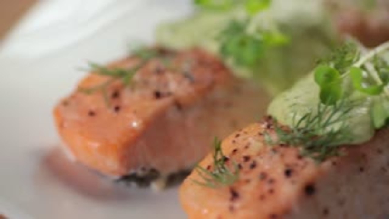 Baked Salmon With Avocado Dill Yoghurt