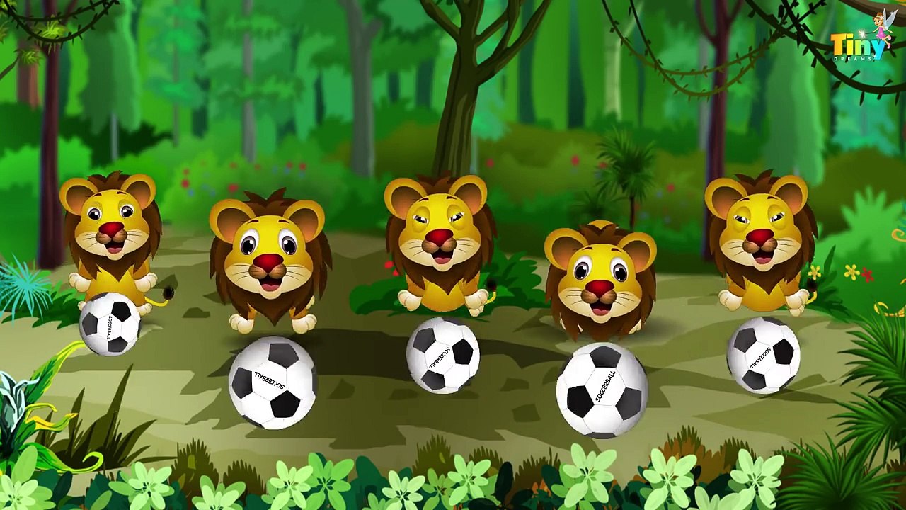 Five Little Lions Jumping on the bed | Nursery Rhyme