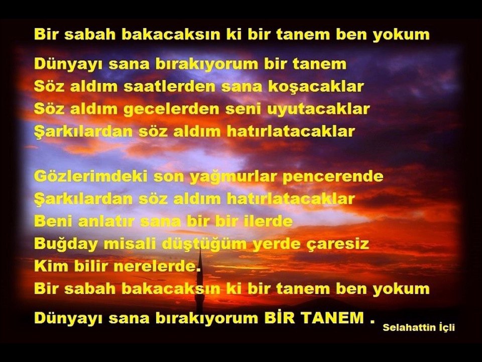BİR SABAH BAKACAKSIN Kİ BİR TANEM  BEN YOKUM - İNCİ ÇAYIRLI Selahattin İÇLİ-