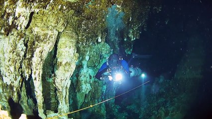 Divers explore incredible underwater cave in Mexico
