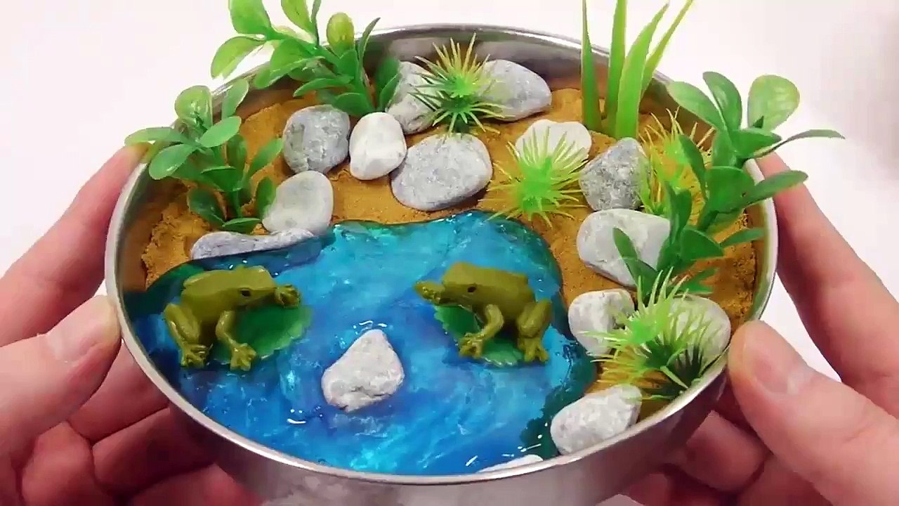 DIY How To Make Colors Slime Gold Kinetic Sand Frog Pond Learn Colors Slime Clay Icecrea