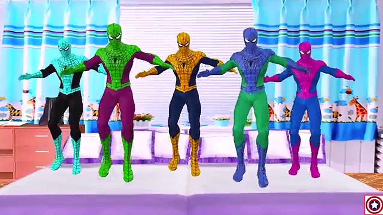 Colors Spiderman Five Little Monkeys Jumping On The Bed | Finger Family Rhymes Compilation