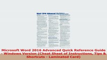 READ ONLINE  Microsoft Word 2016 Advanced Quick Reference Guide  Windows Version Cheat Sheet of