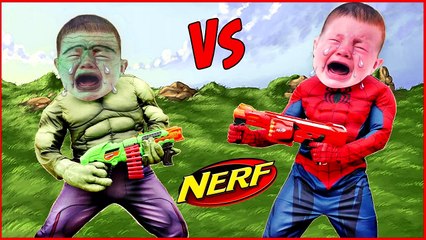 SPIDERMAN VS HULK Crying Babies Laser NERF War Battle CRYING BABY Superheroes in Real Life--T6Yww-hn9Q