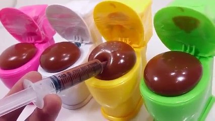 Chocolate Toilet Poop Slime Syringe Water Balloons Play Doh Toy Surprise Eggs Learn Colors
