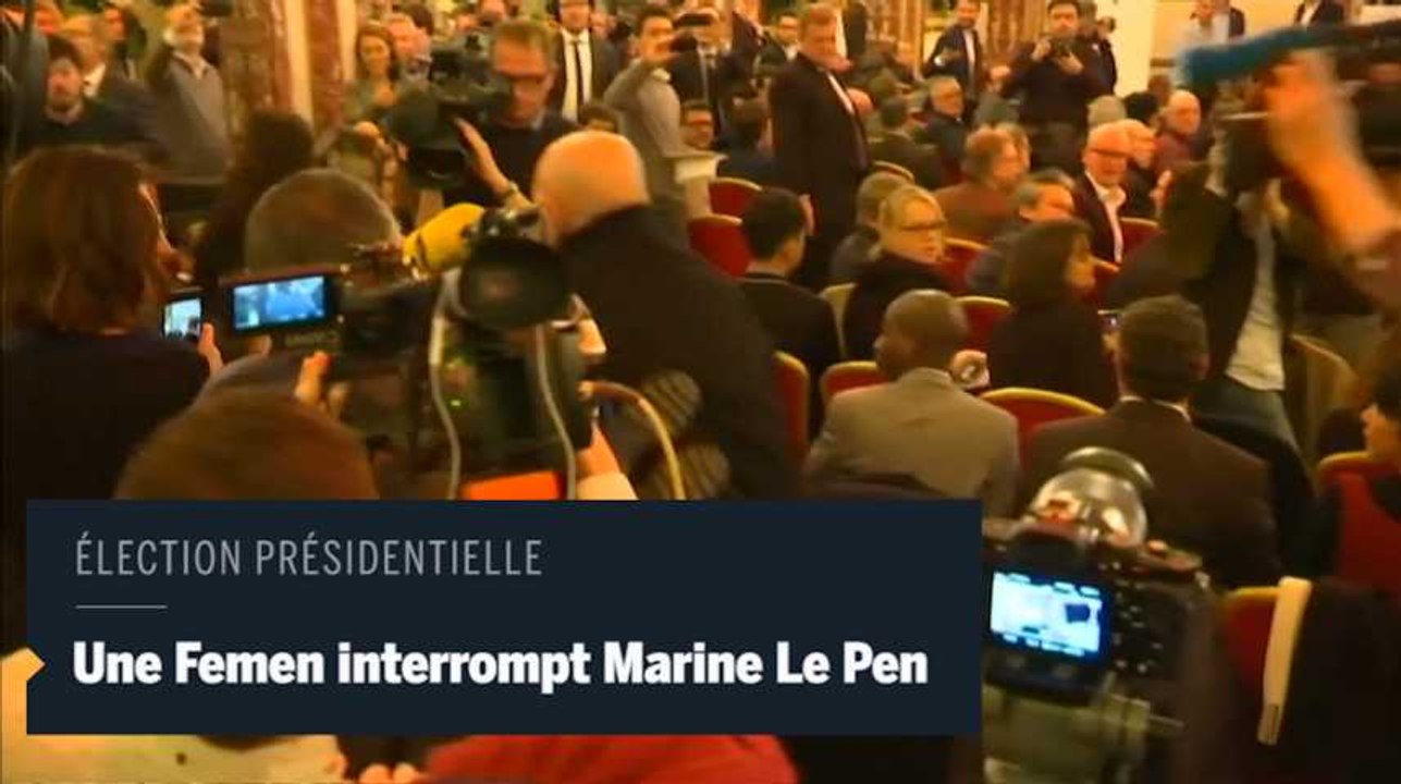 Une Femen interrompt une conférence de presse de Marine Le Pen
