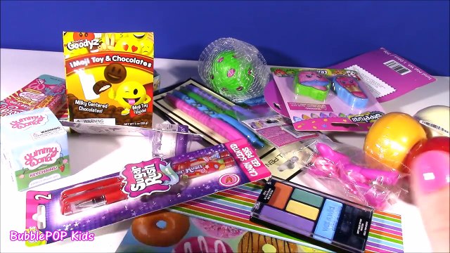 Elsas Box of Goodies! Makeup Blind Bags SHOPKINS Squishy Ball MLP Pens Lip Balm Imoji Can