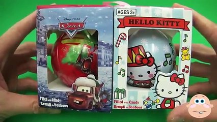 Disney Pixar Cars & Hello Kitty Surprise Eggs Christmas Toys Kinder Ornaments Opening + Un