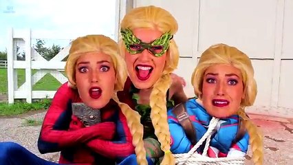 Congelados Elsa SUPERHÉROES vs VILLANOS! w/ Spiderman Malo Bebé Maléfica Joker Spidergirl! Fu