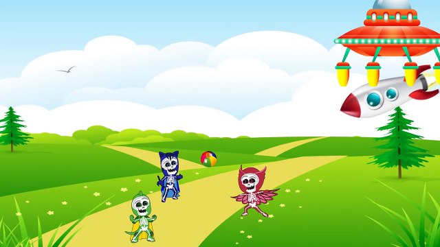 skeleton PJ Masks crying saved by little einsteins, five little monkeys jumping on the bed