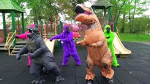 Dinosaurs Becomes Gorilla Lion Elephant Finger Family | Wheels On The Bus Children Nursery