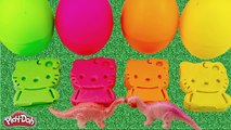 Surprise Eggs Learn Colors with Play Doh Hello Kitty Molds and Dinosaurs Toys Kids