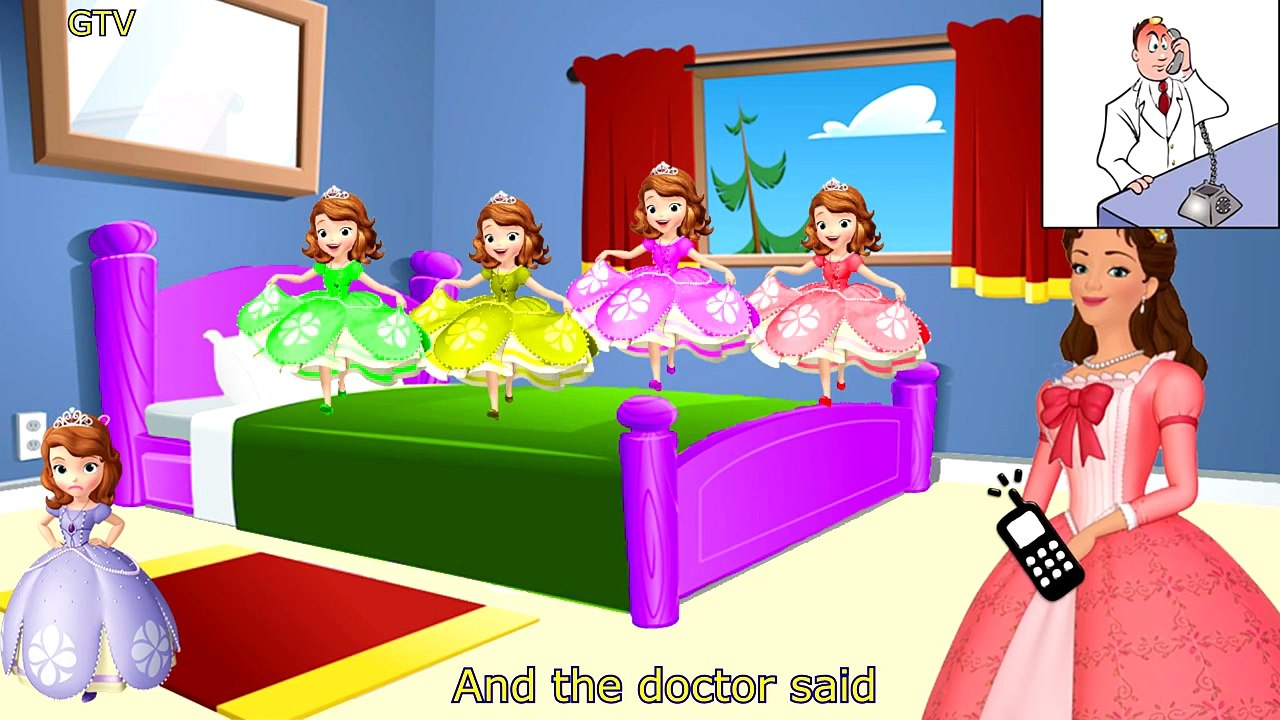 Five Little Sofia The First Jumping on the Bed and Finger Family Nursery Rhymes