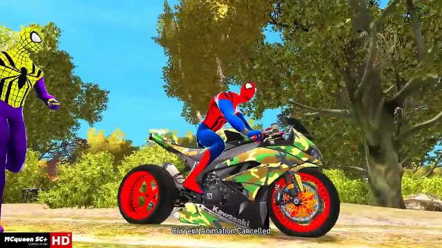 Colors Motorbike with Lightning Mcqueen Colors Cars in spiderman + Hulk Fun Videos for Kids - P3
