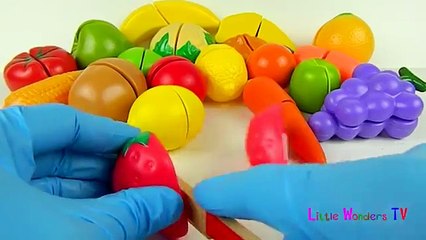 Learn names of fruits and vegetables with toy velcro cutting fruits and vegetables esl asmr