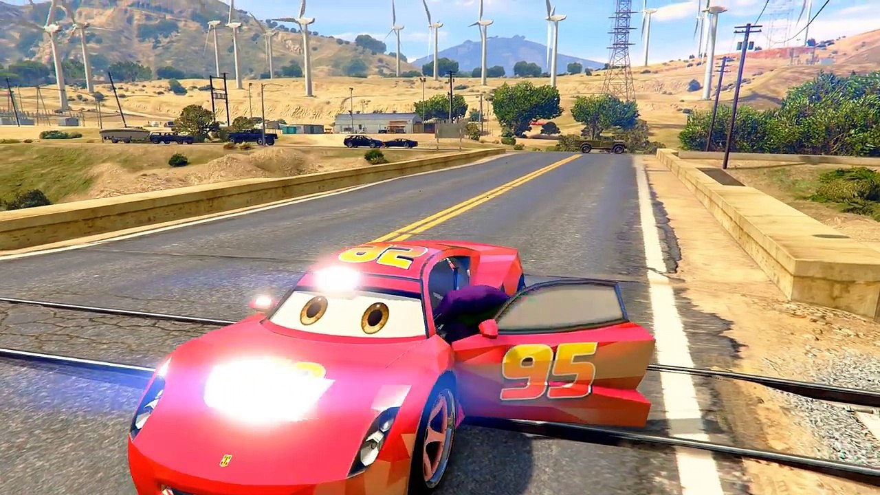 Joker throws Lightning McQueen under a Train! Trouble in Spiderman & Nursery Rhymes Songs