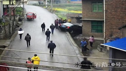 CCTV captures car smash into house