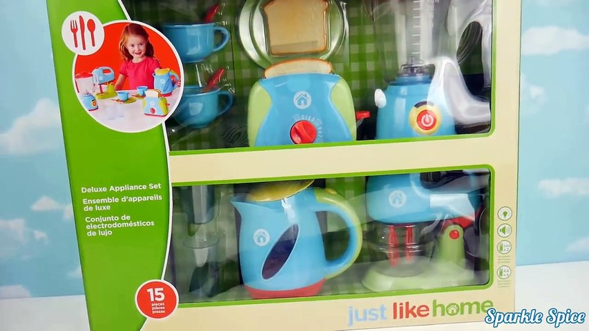 Just Like Home Kitchen Appliance Set Playset Blender Mixer Toaster Coffee Kettle Cooking B