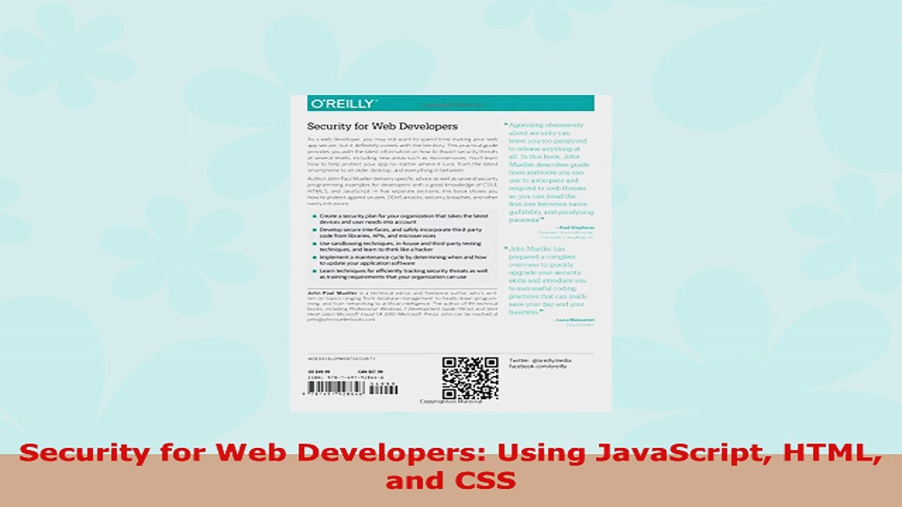 READ ONLINE  Security for Web Developers Using JavaScript HTML and CSS