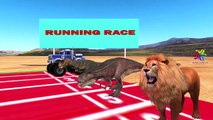 Monster Trucks Racing Dinosaurs Cartoons for Children Lion Cheetah | Monster Truck Race Animals