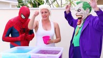 Frozen Elsa & Spiderman GROSS GELLI BAFF TOY CHALLENGE vs Joker - Superhero Fun in Real Life IRL  -)-F