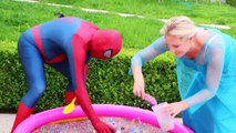 Frozen Elsa & Spiderman Buried Head in Orbeez sand surprise vs Joker Pranks Fun Superhero Real Life--Nwprb-J