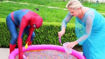Frozen Elsa & Spiderman Buried Head in Orbeez sand surprise vs Joker Pranks Fun Superhero Real Life--N