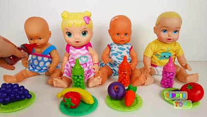 Baby Dolls Bath time - change diaper feed play w/ baby doll toy stroller compilation video