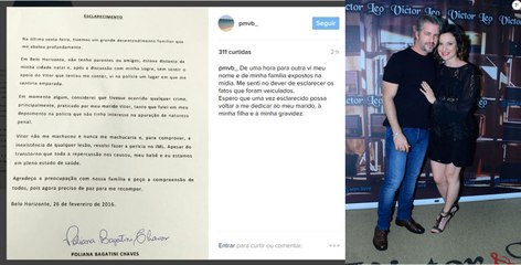Em carta divulgada pela assessoria de Victor, esposa do cantor diz que ele ‘nunca a machucaria’