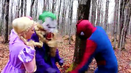 Spiderman is Kidnapped by RAPUNZEL! w/ Frozen Elsa Pink Spidergirl Maleficent & Joker! Sup