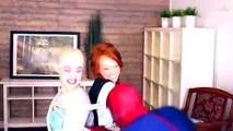 Spiderman & Frozen Elsa vs Joker! w/ Pink Spidergirl Anna & Batman! Superhero Fun in Real