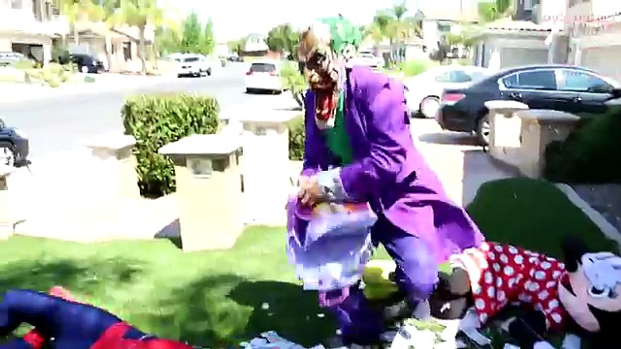 Joker Face on Poo! w/ Spiderman, Minnie Mouse & Paw Patrol Chase in Real Life