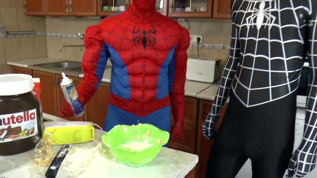 SuperHero Spiderman in Real Life - Cooking Nutella Pancakes :)